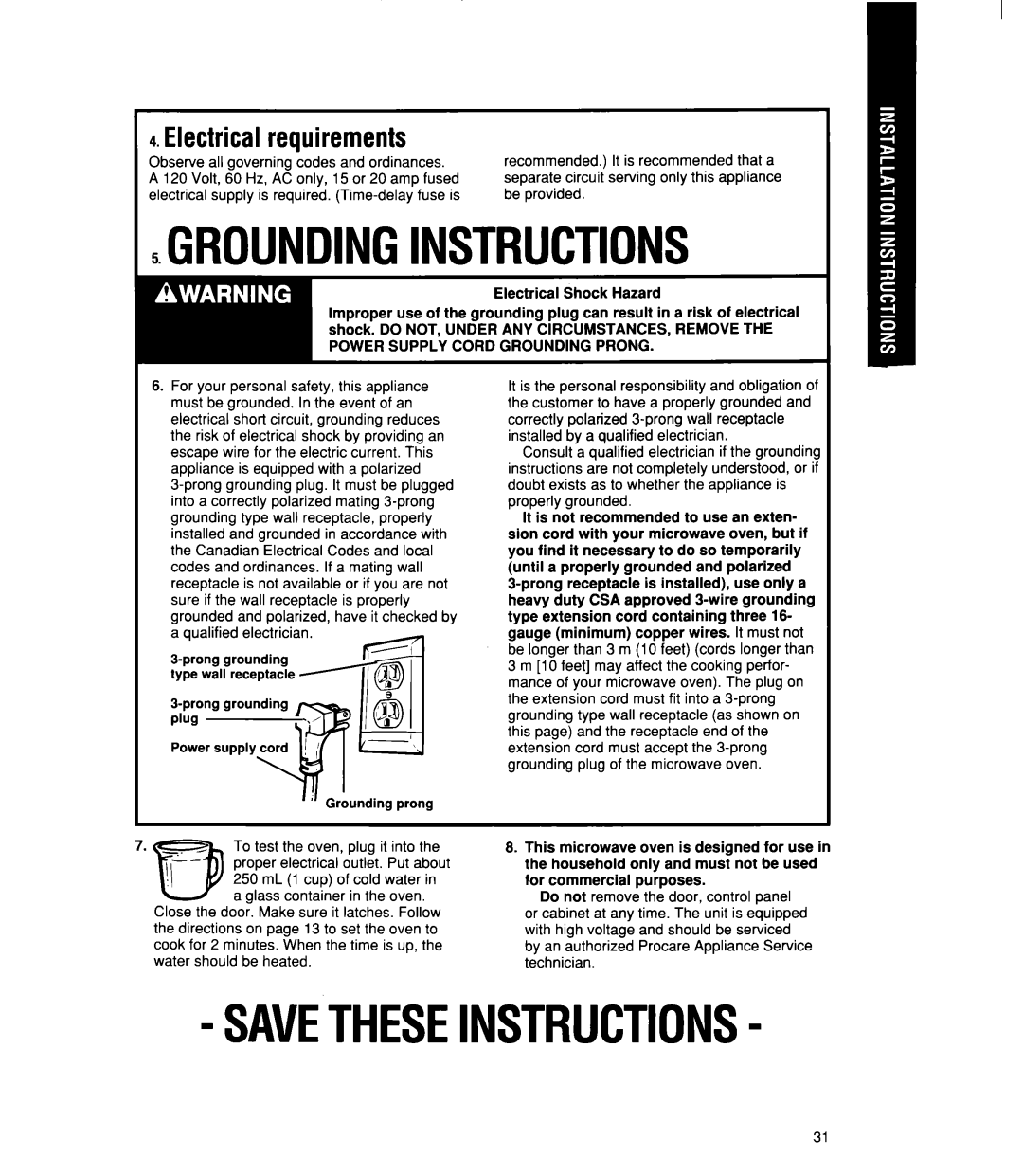 Whirlpool MT21OOCY user manual Electricalrequirements, Observe all governing codes and ordinances 