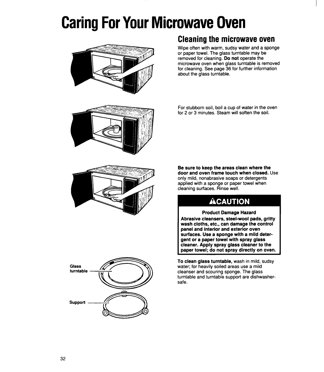 Whirlpool MT21OOCY user manual CaringForYourMicrowaveOven, Cleaningthe microwaveoven 