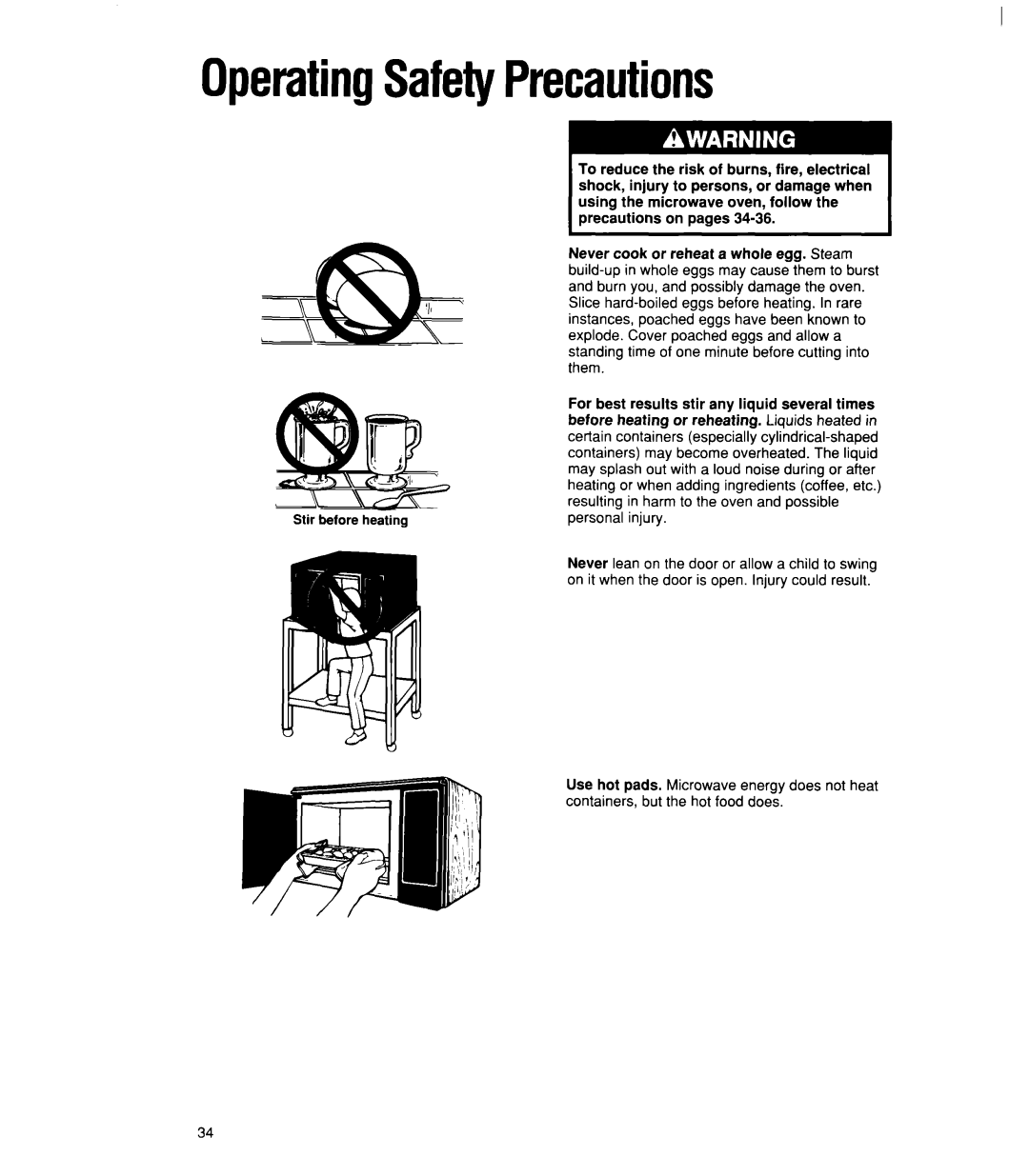 Whirlpool MT21OOCY user manual OperatingSafetyPrecautions, Using the microwave oven, follow 