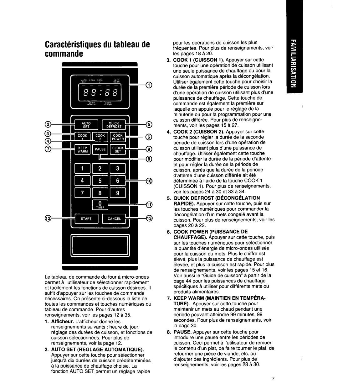 Whirlpool MT21OOCY user manual Caracthistiquesdutableaude commande 