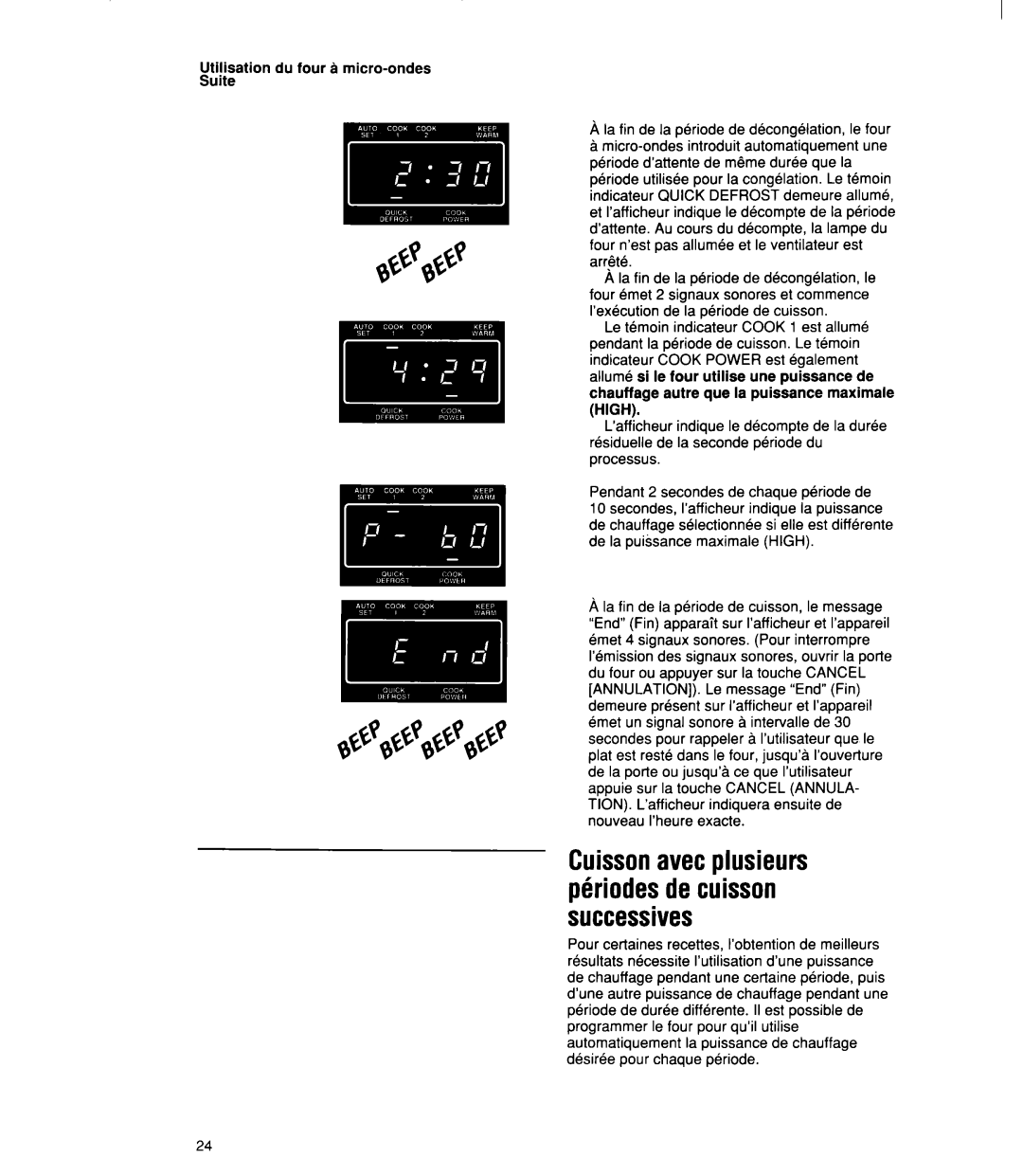 Whirlpool MT21OOCY user manual Cuissonavecplusieurs phiodes de cuisson successives 