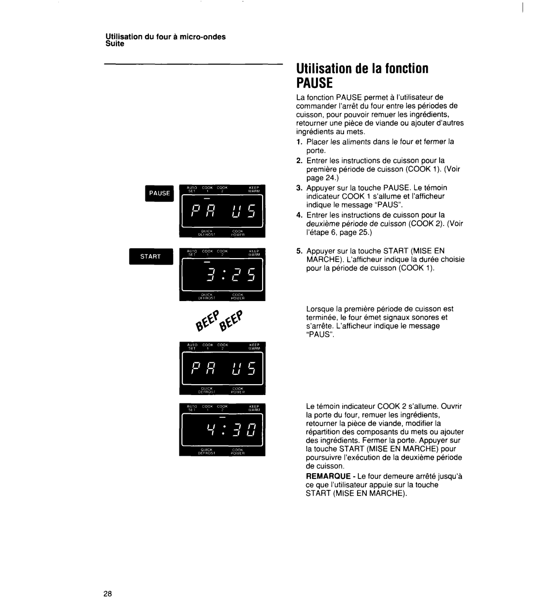 Whirlpool MT21OOCY user manual Utilisation de la fonction, Utilisation du four $I micro-ondes Suite, Start Mise EN Marche 