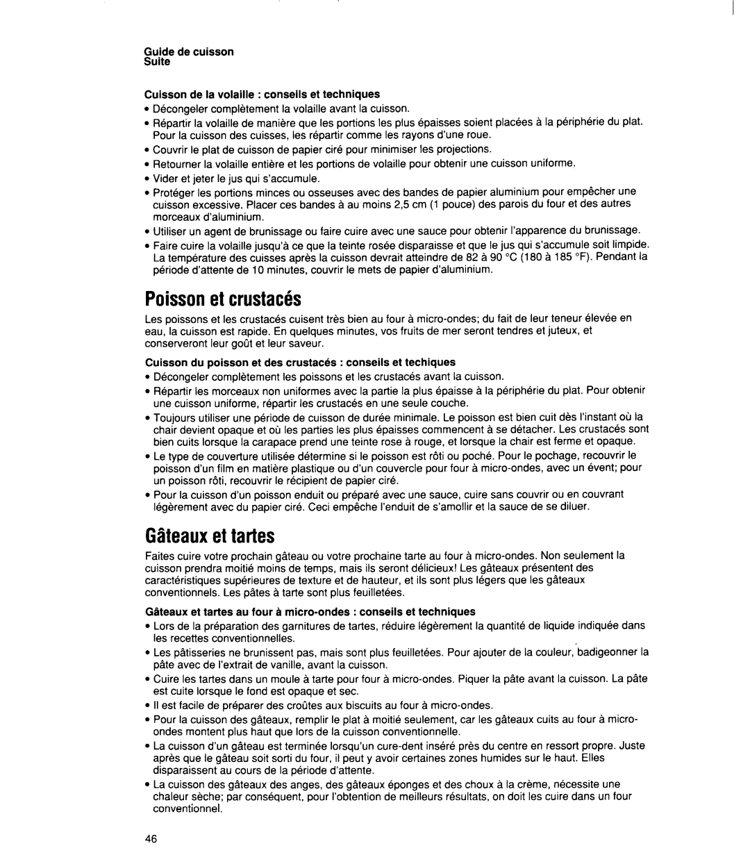 Whirlpool MT21OOCY user manual Poissonet crustaces, Gateauxet tartes 