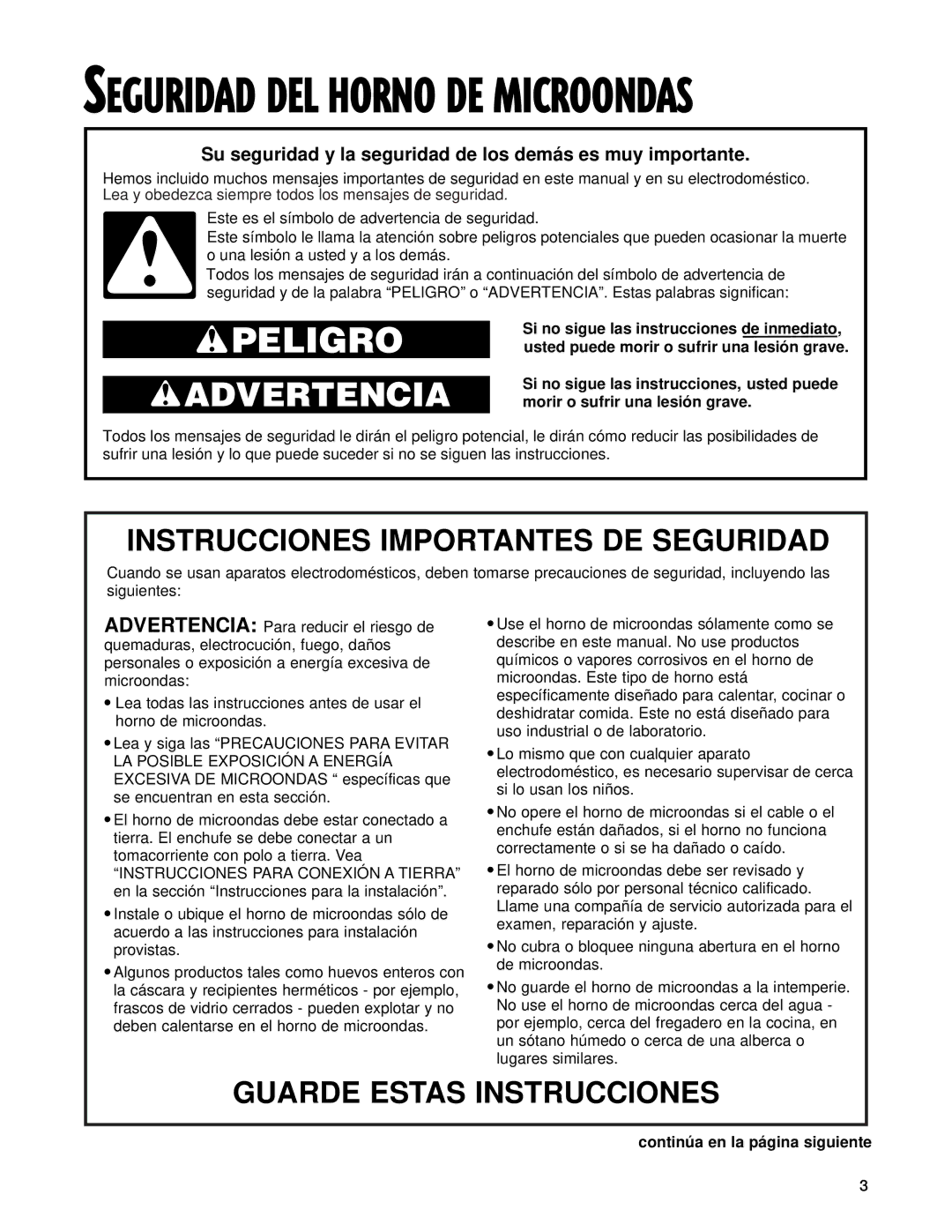 Whirlpool MT3100SH, MT3130SH installation instructions Seguridad DEL Horno DE Microondas 