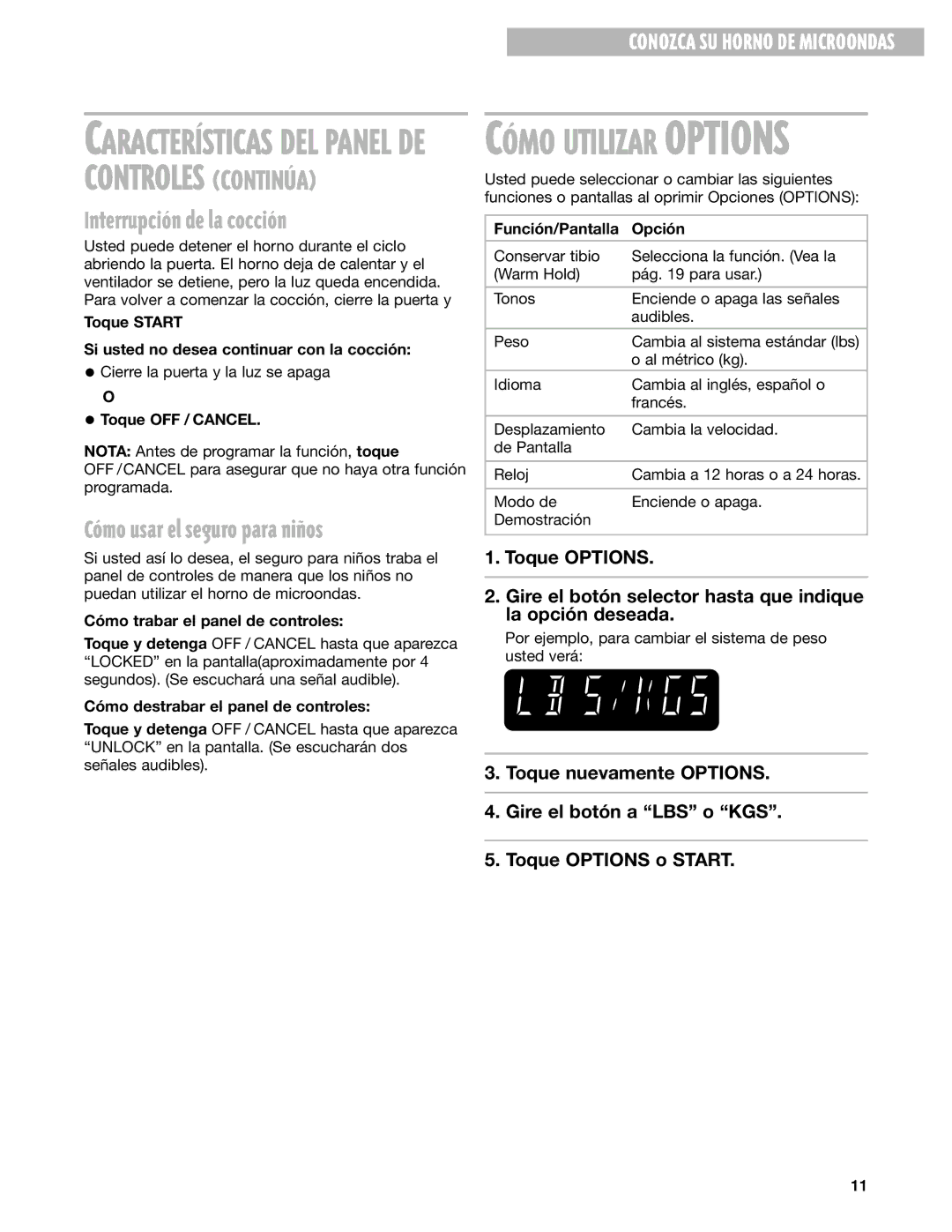 Whirlpool MT3100SH, MT3130SH installation instructions Interrupci-n de la cocci-n 