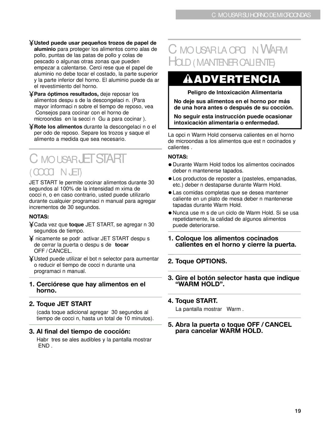 Whirlpool MT3100SH, MT3130SH installation instructions COCCIîN JET, Notas 