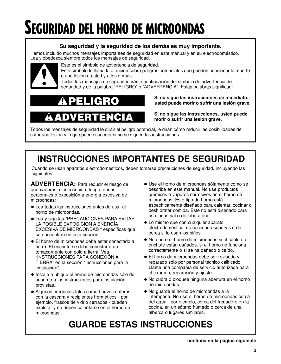 Whirlpool MT3135SH, MT3105SH installation instructions Seguridad DEL Horno DE Microondas 