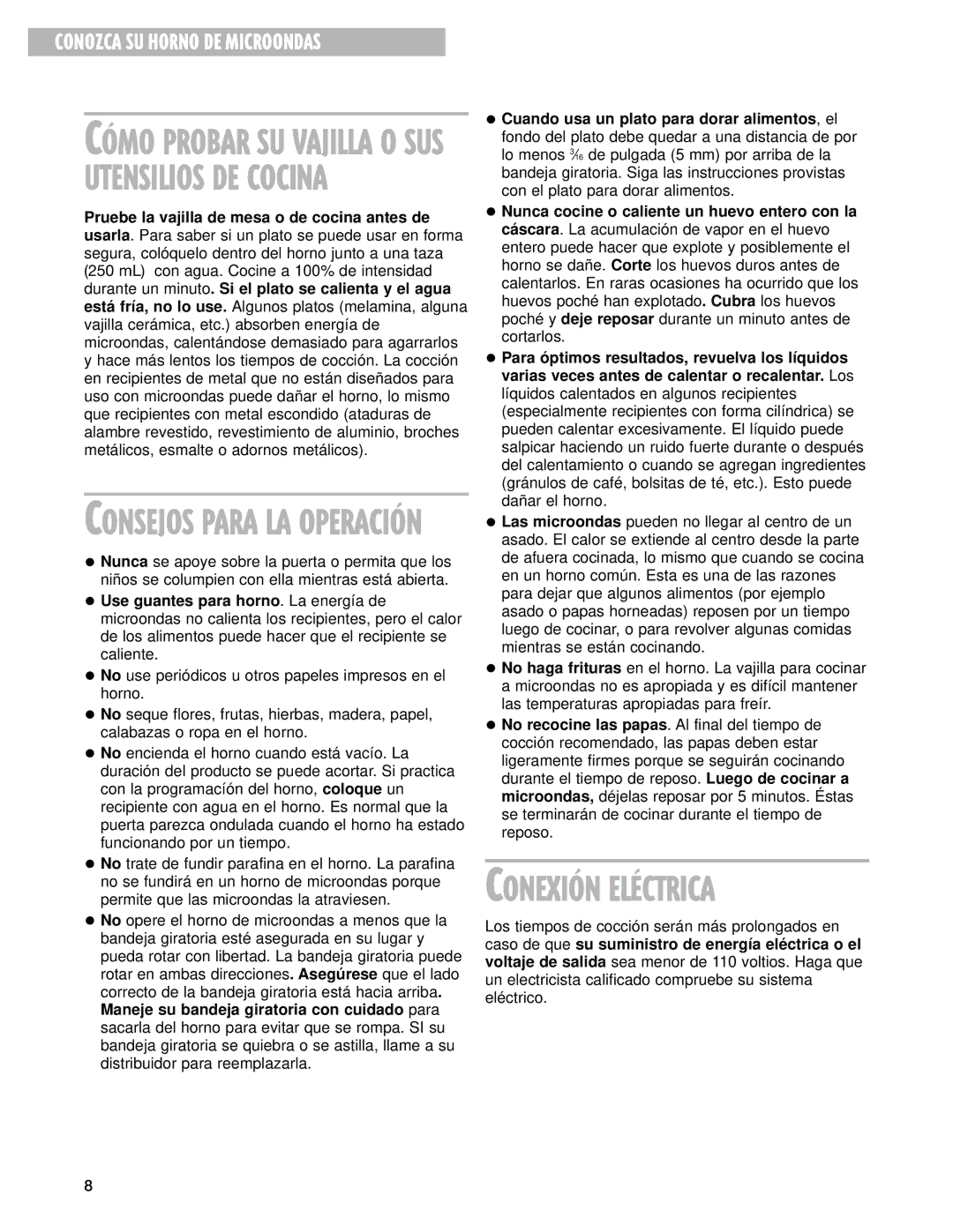 Whirlpool MT3105SH, MT3135SH installation instructions CONEXIîN ELƒCTRICA 