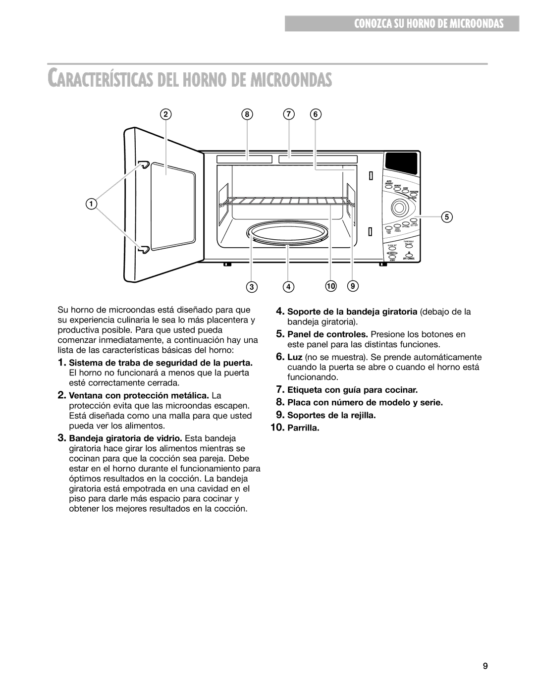 Whirlpool MT3185SH installation instructions CARACTERêSTICAS DEL Horno DE Microondas 