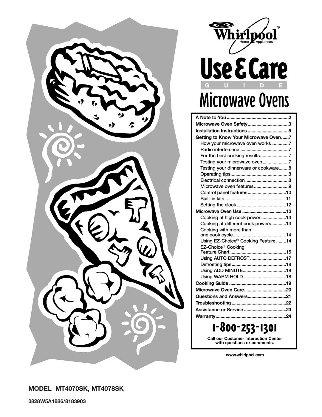 Whirlpool MT4078SK, MT4070SK installation instructions Microwave Ovens, 3828W5A1886/8183903 