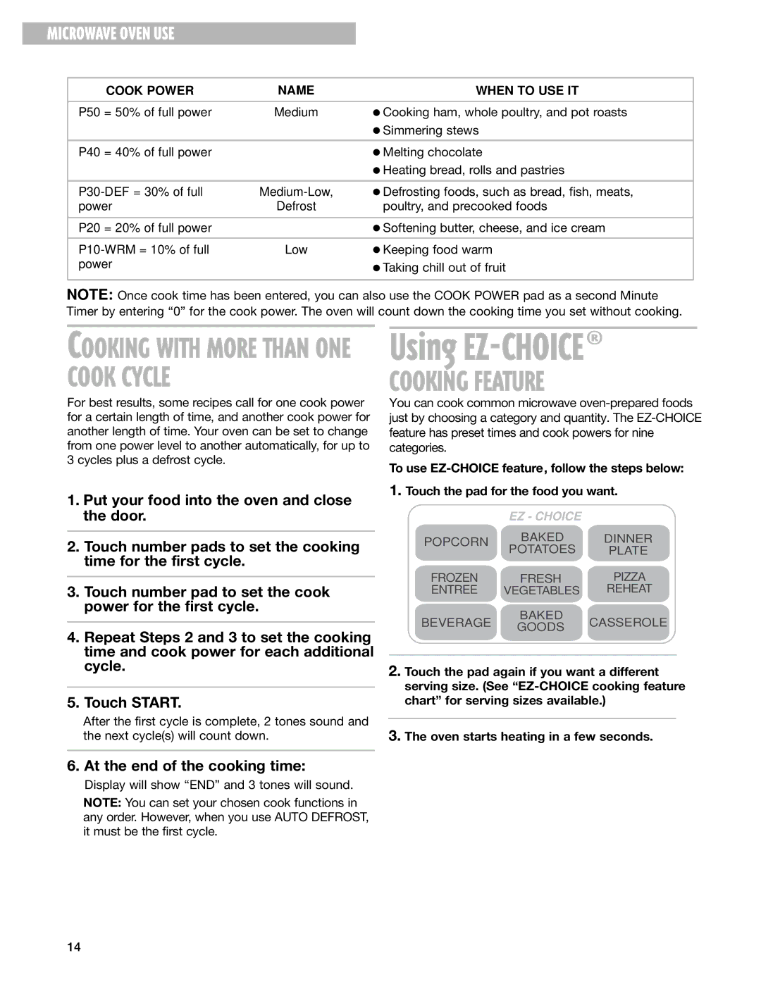 Whirlpool MT4070SK, MT4078SK installation instructions Cooking Feature, Microwave Oven USE 