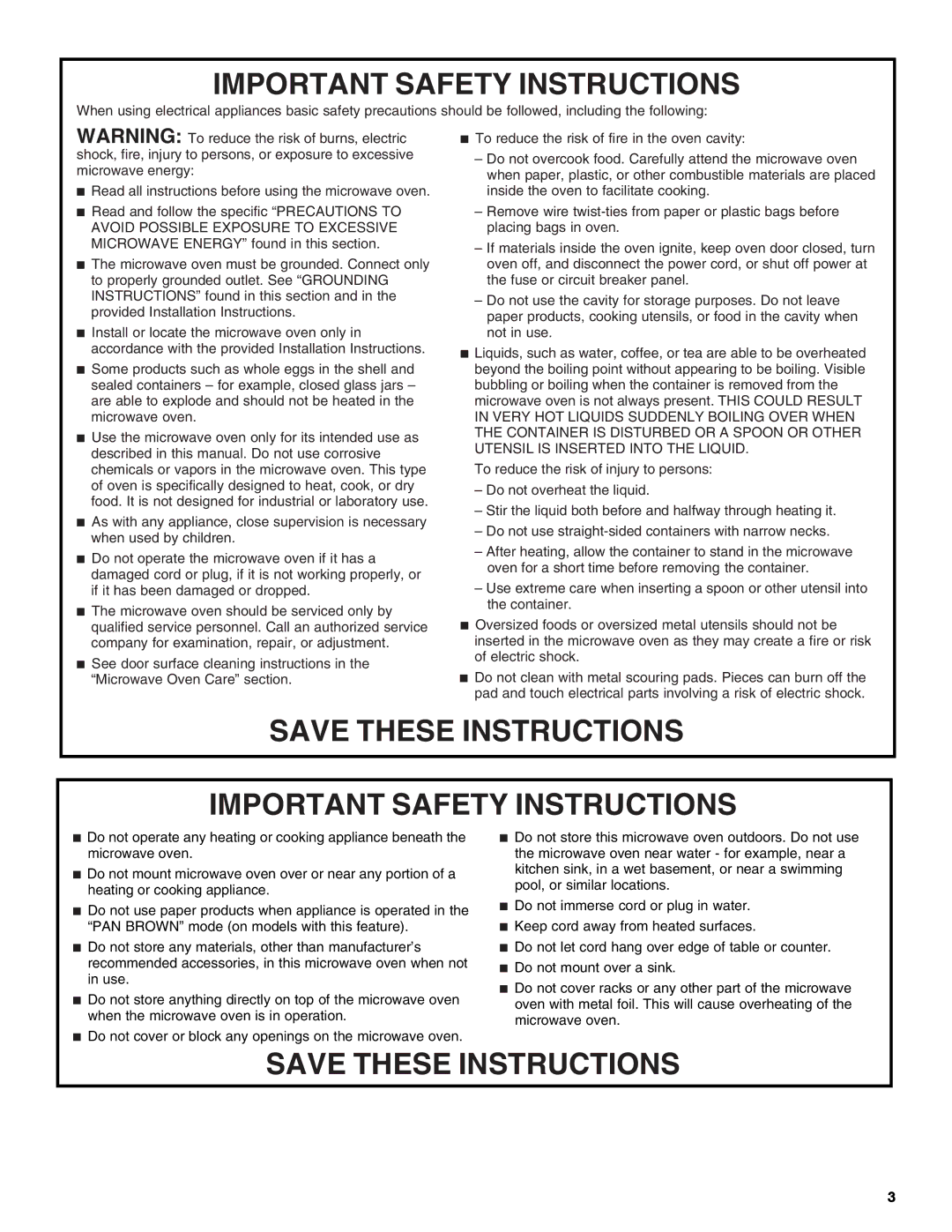 Whirlpool MT4078 manual Important Safety Instructions 