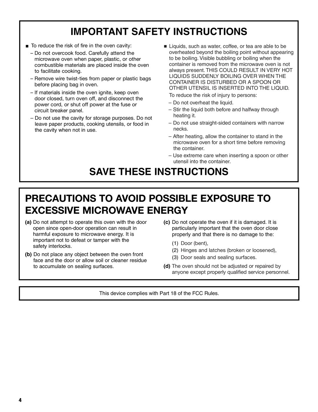 Whirlpool MT4078SP Important Safety Instructions, Save These Instructions, To reduce the risk of fire in the oven cavity 