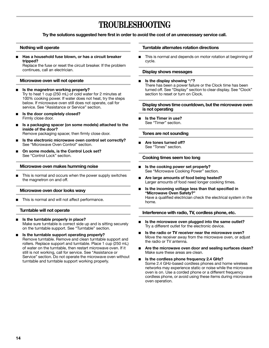 Whirlpool MT4110 manual Troubleshooting 