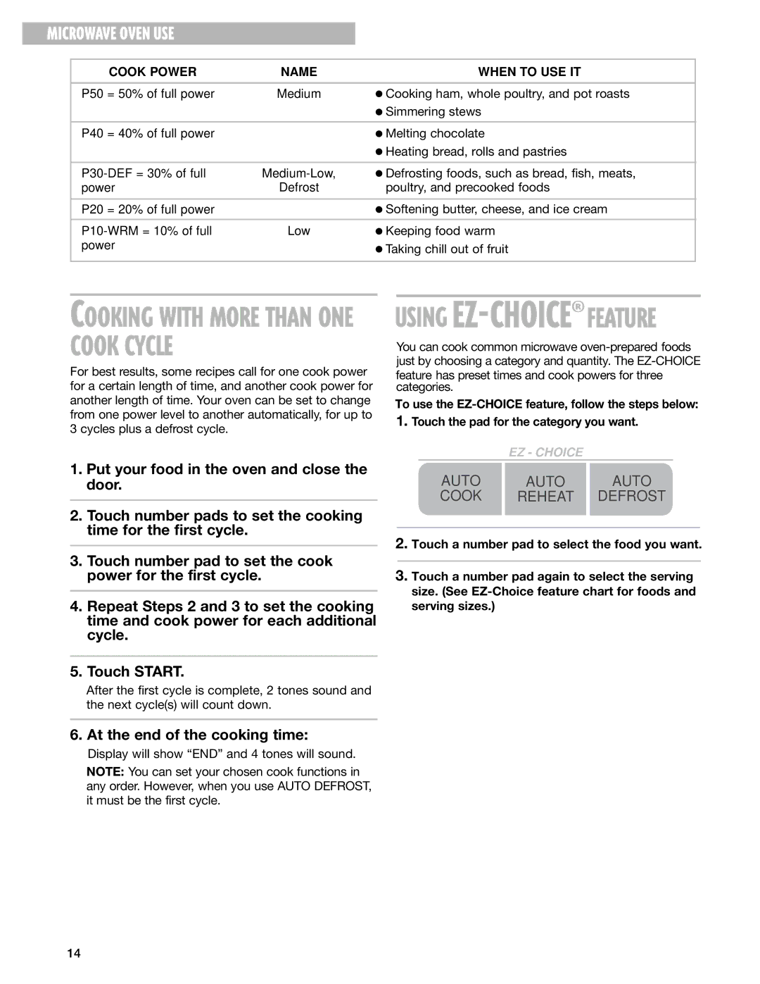 Whirlpool MT4110SK installation instructions Feature, Touch a number pad to select the food you want 