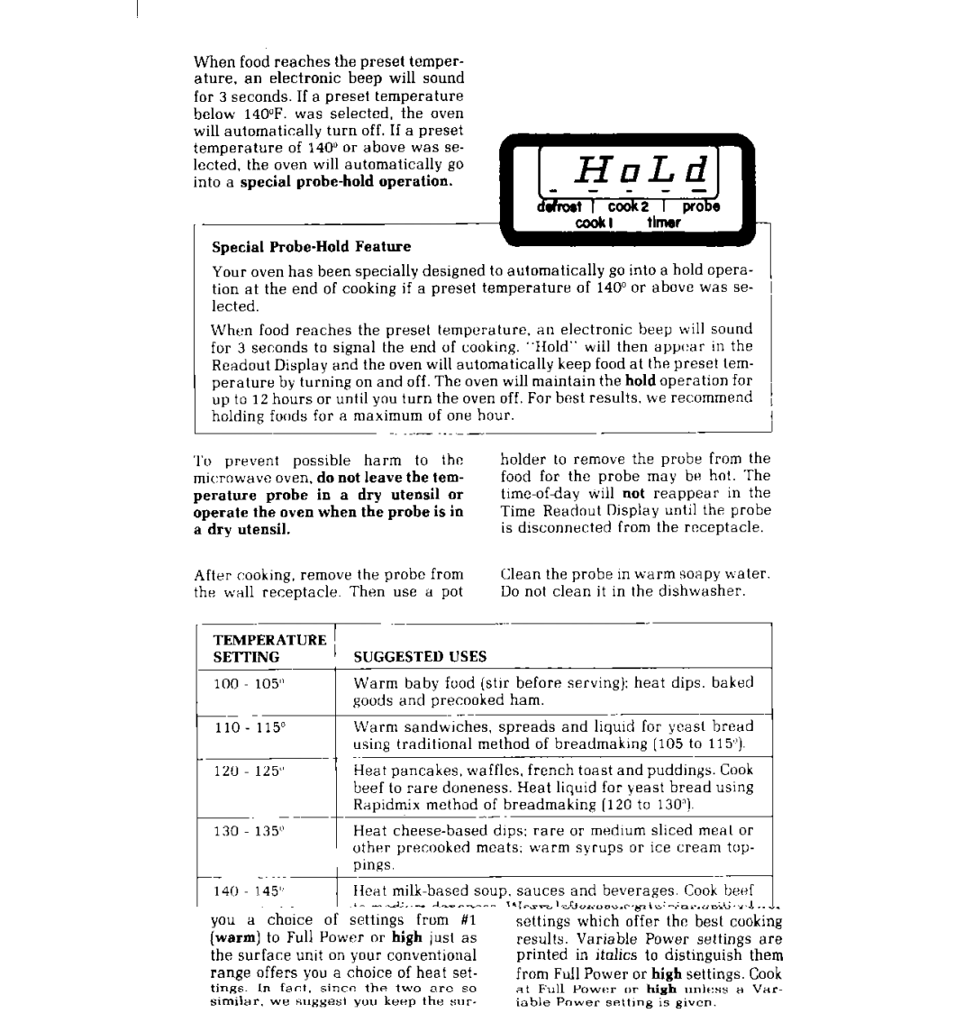 Whirlpool MT4110SP manual Temperature Settingsuggested Uses 