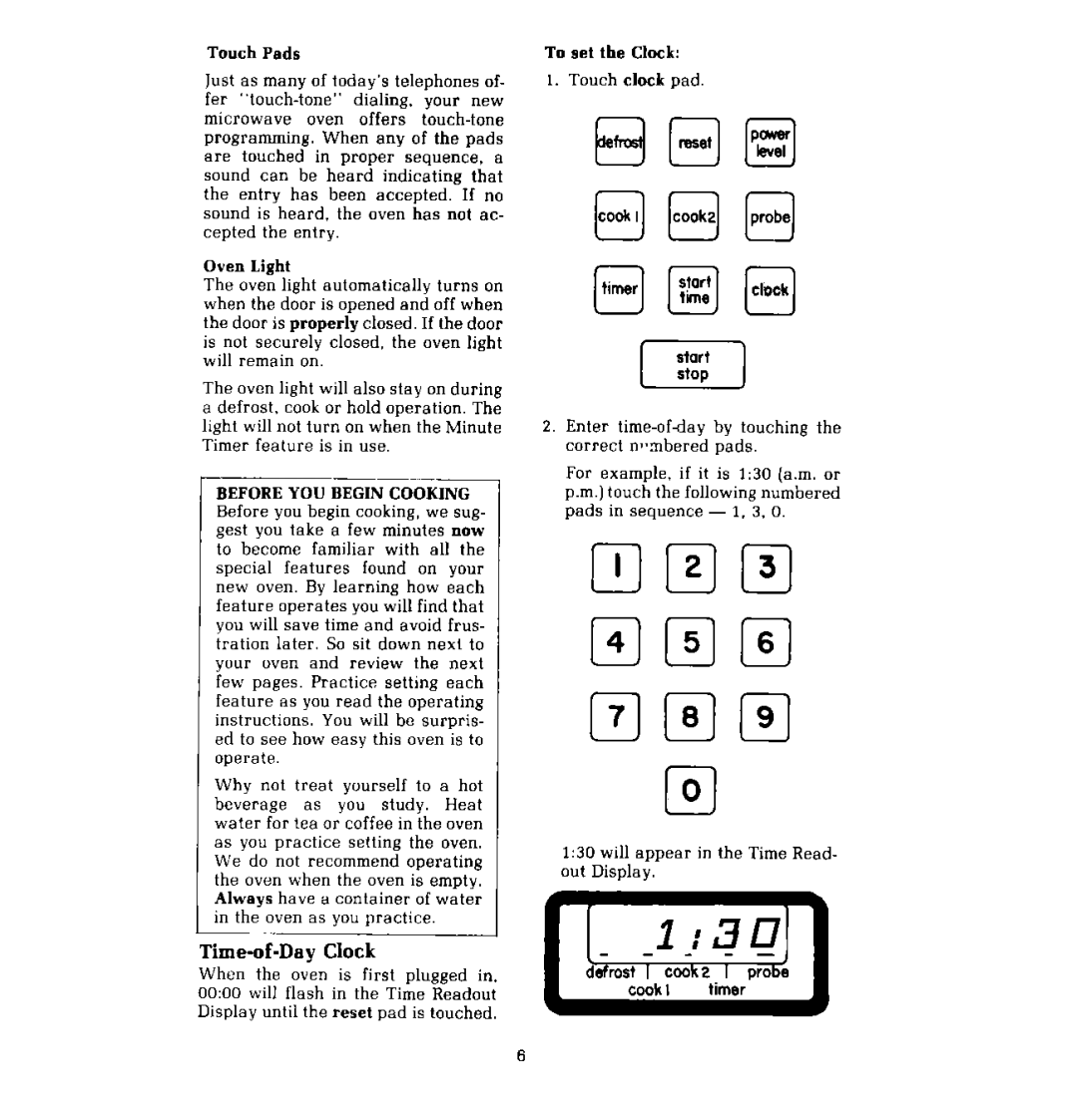 Whirlpool MT4110SP manual Time-of-Day Clock, Before YOU Begin Cooking 