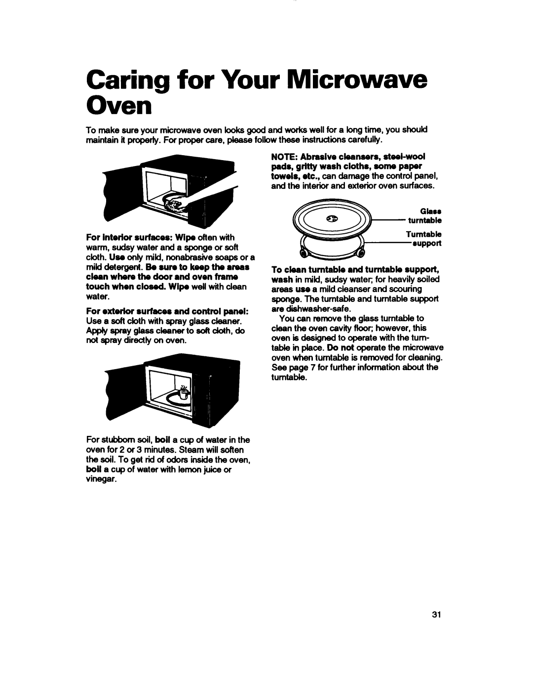 Whirlpool MT2081XB, MT411IXB warranty Caring for Your Microwave Oven 