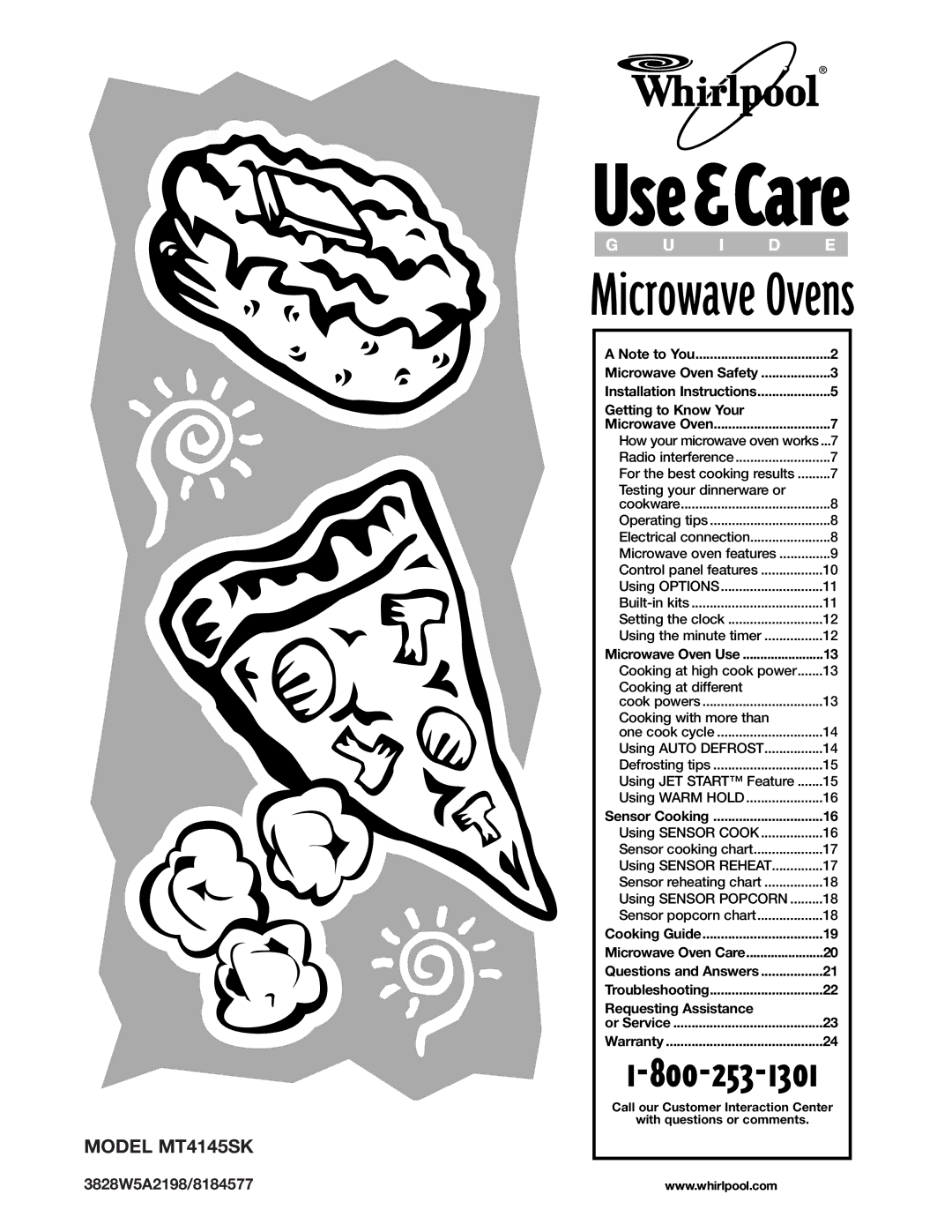 Whirlpool MT4145SK installation instructions Microwave Ovens, 3828W5A2198/8184577 