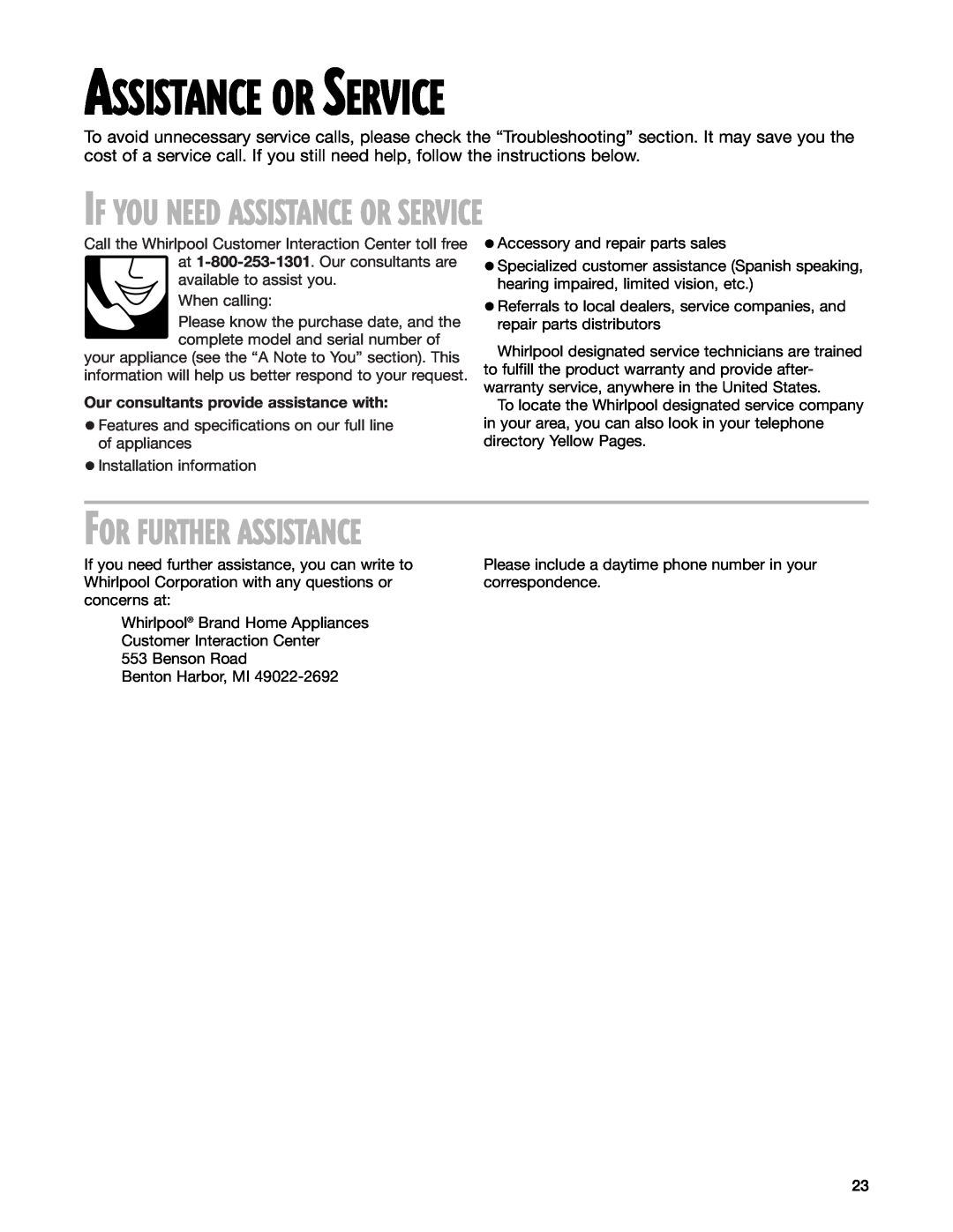 Whirlpool MT4210SL installation instructions For Further Assistance, If You Need Assistance Or Service 