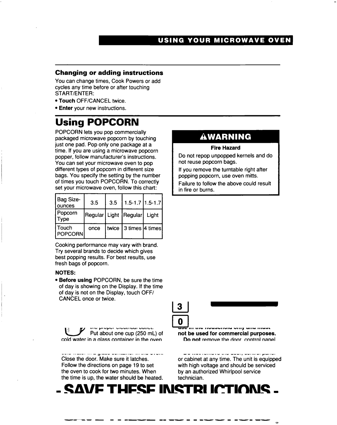 Whirlpool MT5120XAQ installation instructions Using Popcorn, Changing or adding instructions, Fire Hazard 