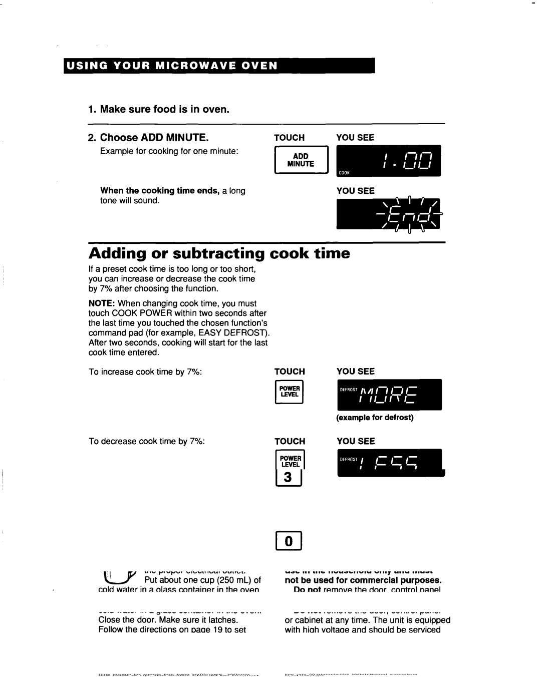 Whirlpool MT5120XAQ installation instructions Adding or subtracting cook time, Make sure food is in oven 