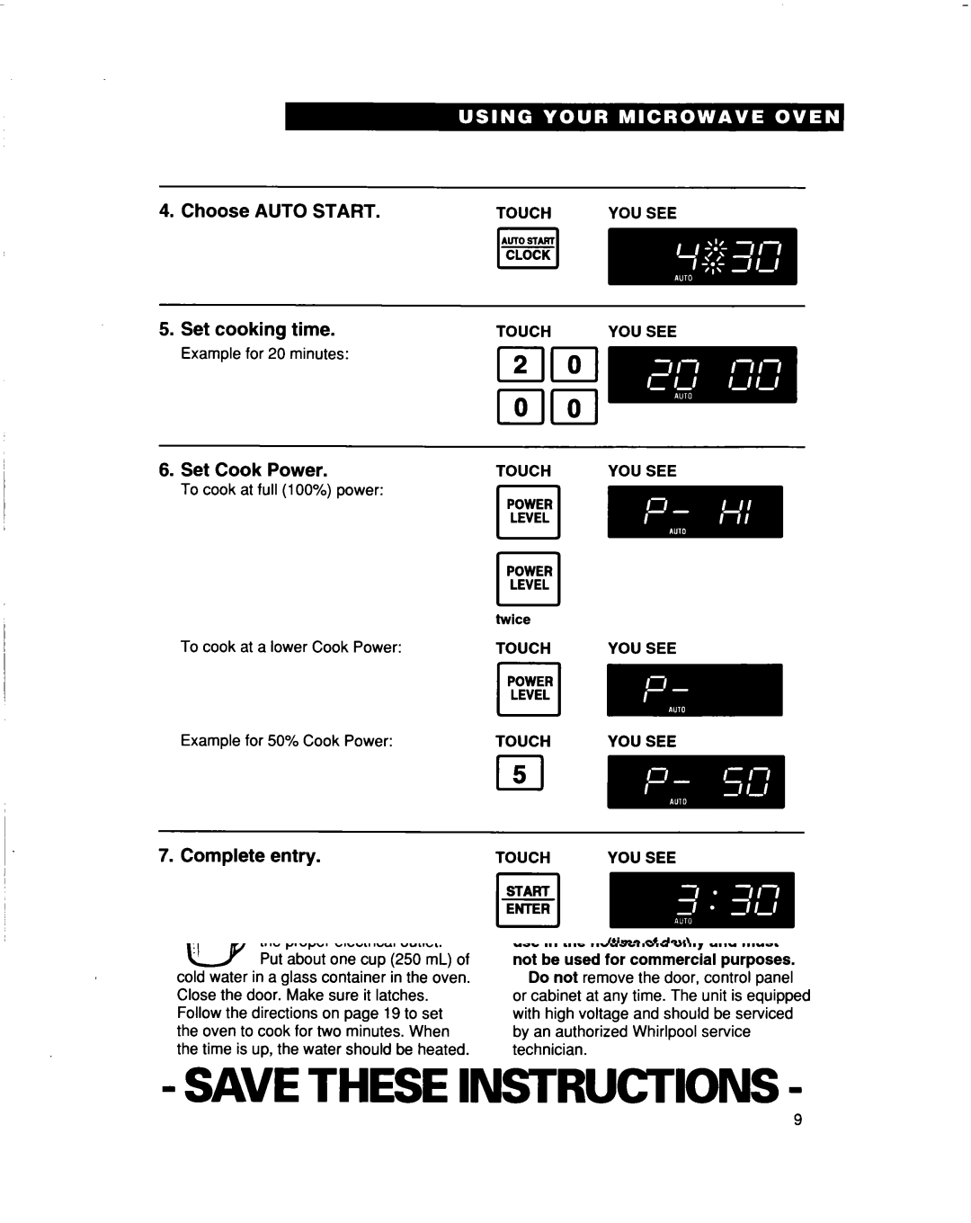 Whirlpool MT5120XAQ installation instructions Choose Auto Start Set cooking time, Elm 