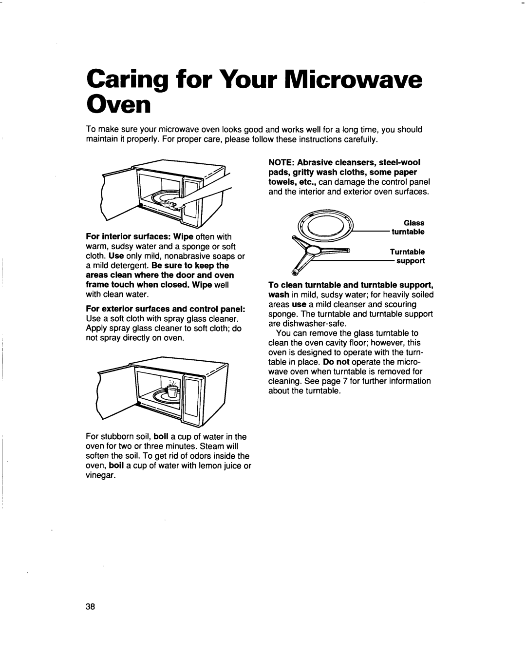 Whirlpool MT5120XAQ Caring for Your Microwave Oven, For exterior surfaces and control panel, support 