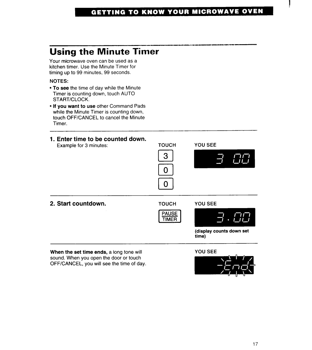 Whirlpool MT6120XBB, MT6120XBQ Ir-l, Using the Minute Timer, Cl0, Enter time to be counted down, Start countdown 