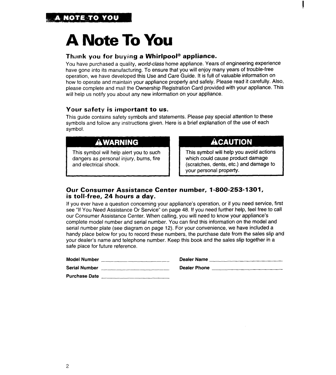 Whirlpool MT6120XBQ, MT6120XBB installation instructions Thunk you for buying a Whirlpool@ appliance 