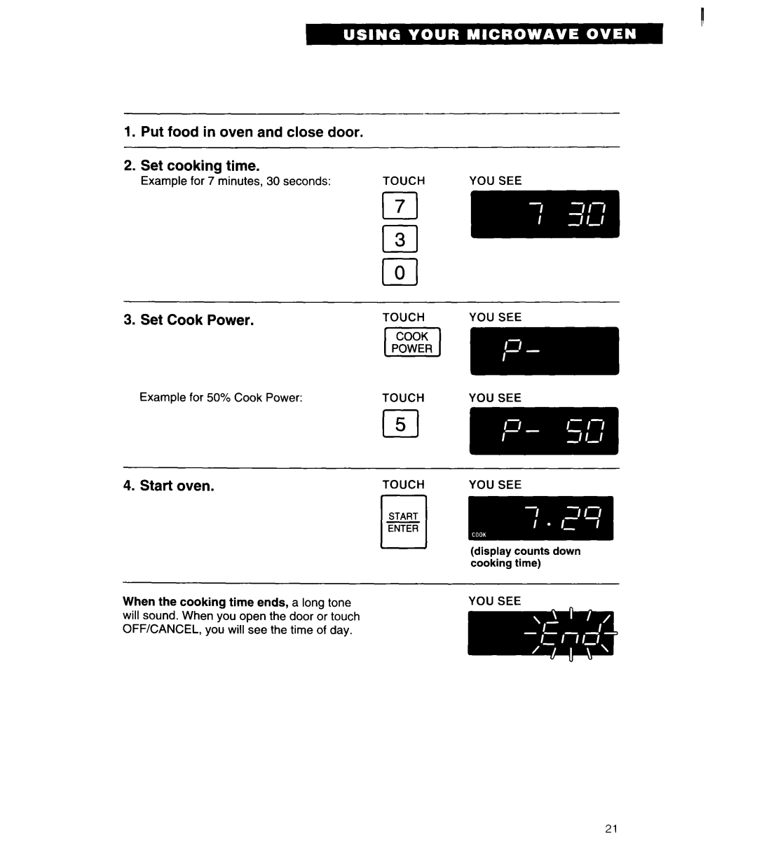 Whirlpool MT6120XBB, MT6120XBQ installation instructions Set Cook Power, YOU see Touch YOU see 