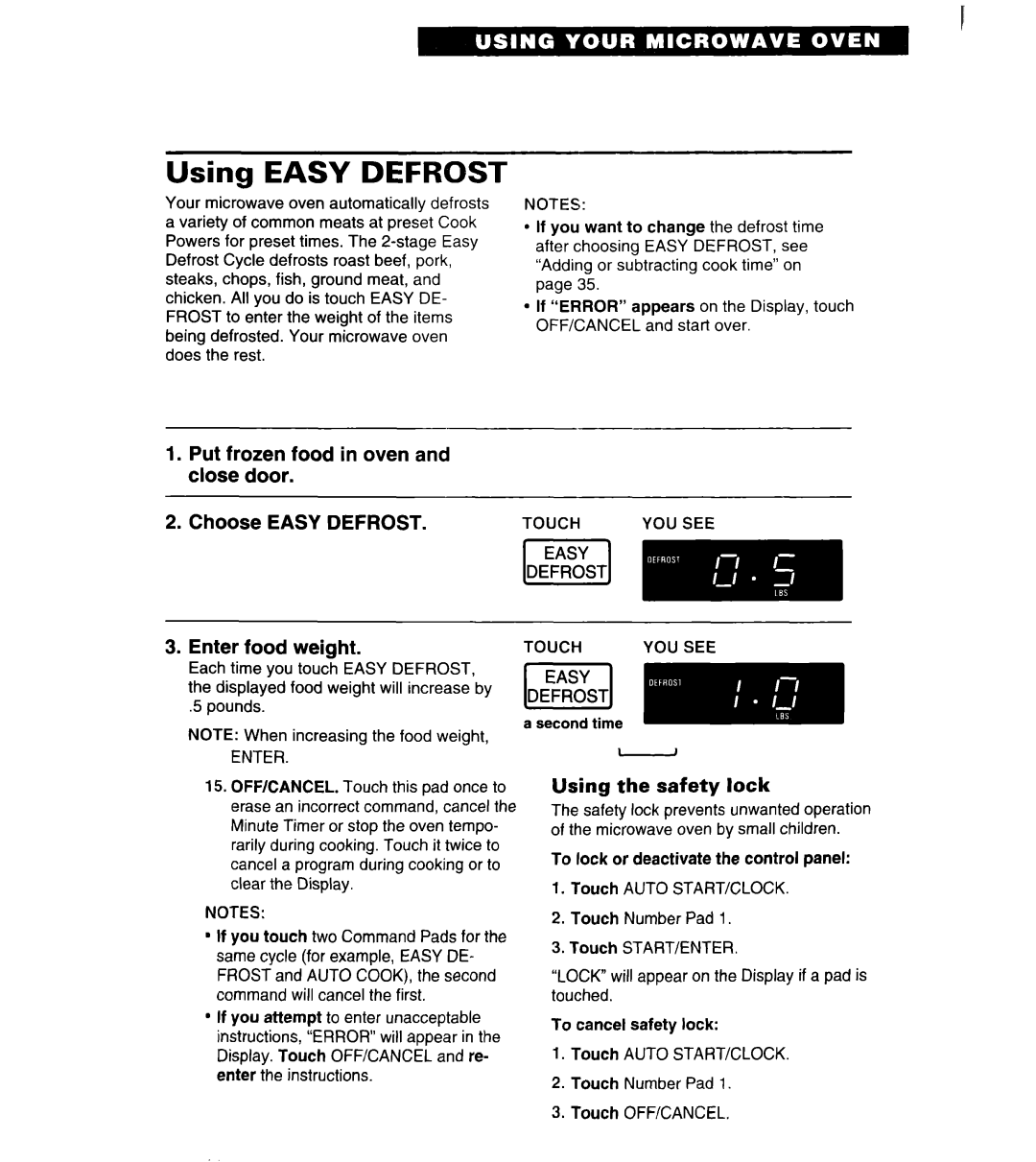 Whirlpool MT6120XBB, MT6120XBQ installation instructions Using Easy Defrost, ?a!imm 