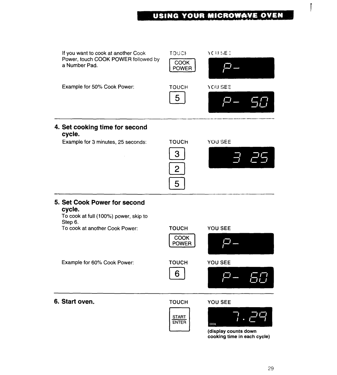 Whirlpool MT6120XBB, MT6120XBQ Set cooking time for second cycle, Set Cook Power for second cycle, ‘Vcii 