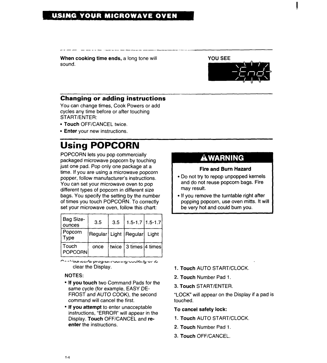 Whirlpool MT6120XBQ, MT6120XBB installation instructions Using, Changing or adding instructions, Start/Enter 