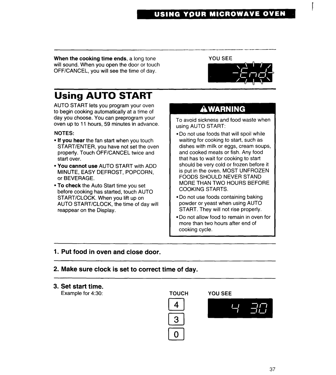 Whirlpool MT6120XBB, MT6120XBQ installation instructions Using Auto Start 