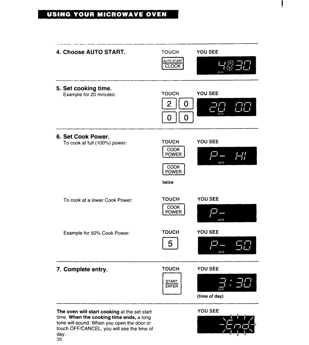 Whirlpool MT6120XBQ, MT6120XBB installation instructions Cl5, Choose Auto Start Set cooking time 