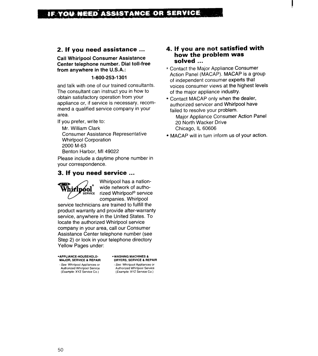 Whirlpool MT6120XBQ, MT6120XBB installation instructions If you need assistance, If you need service 