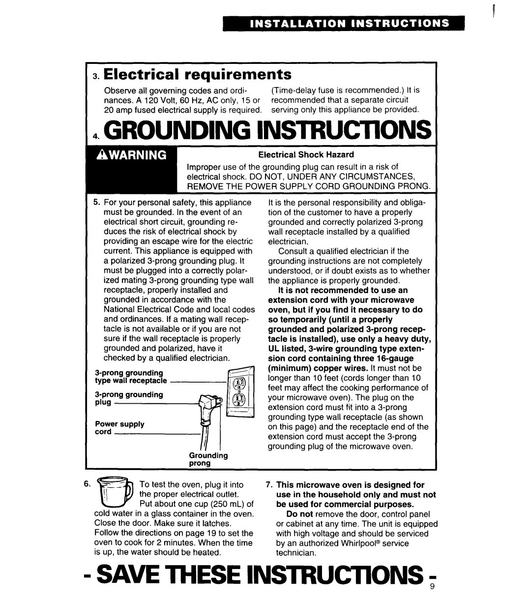 Whirlpool MT6120XBB, MT6120XBQ Electrical requirements, GROUNDING lNSlRUCTlONS, Save These Instruci-Ions 