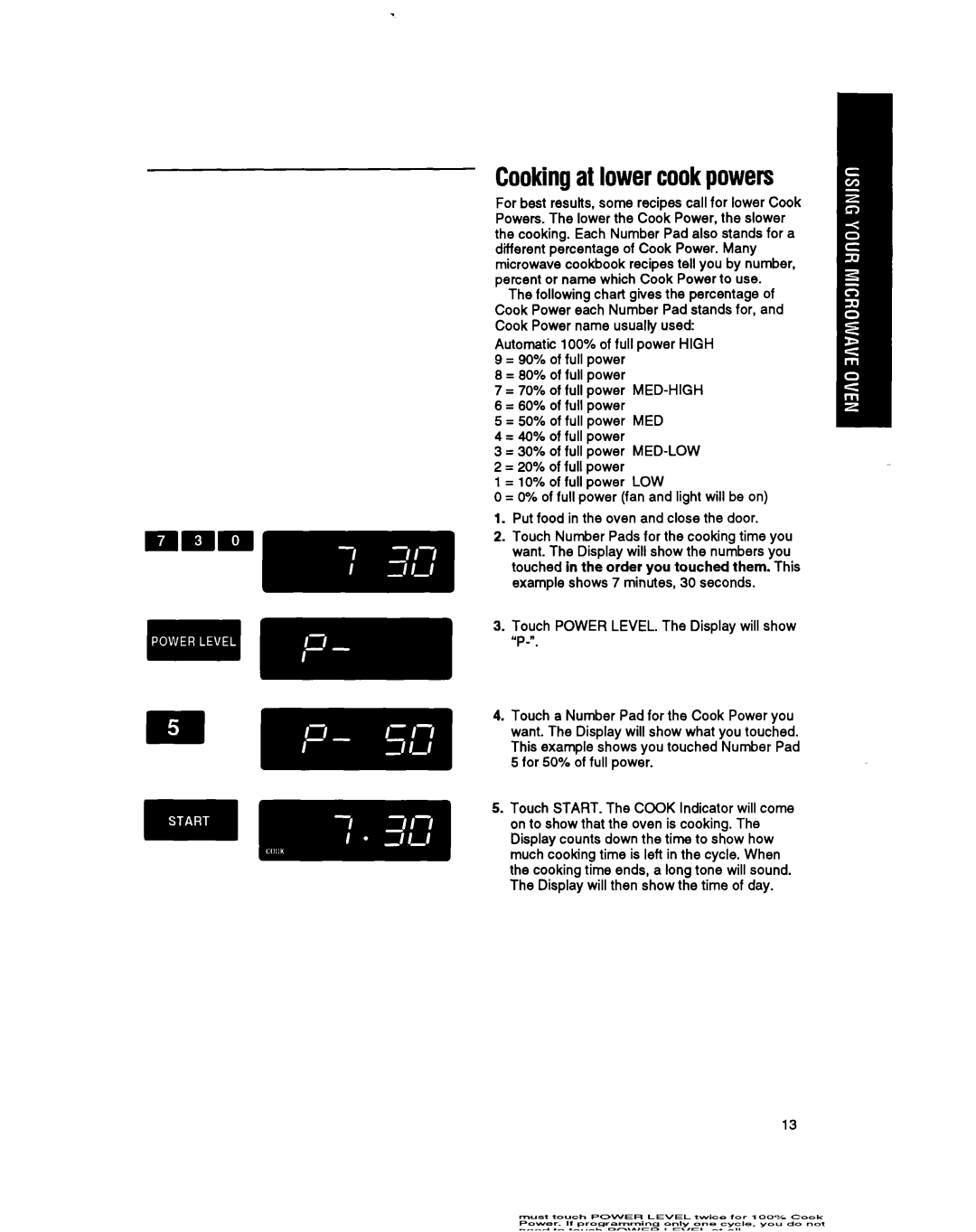 Whirlpool MT6901XW, MT6120XY, MT69OOXW manual Cookingat lowercookpowers 