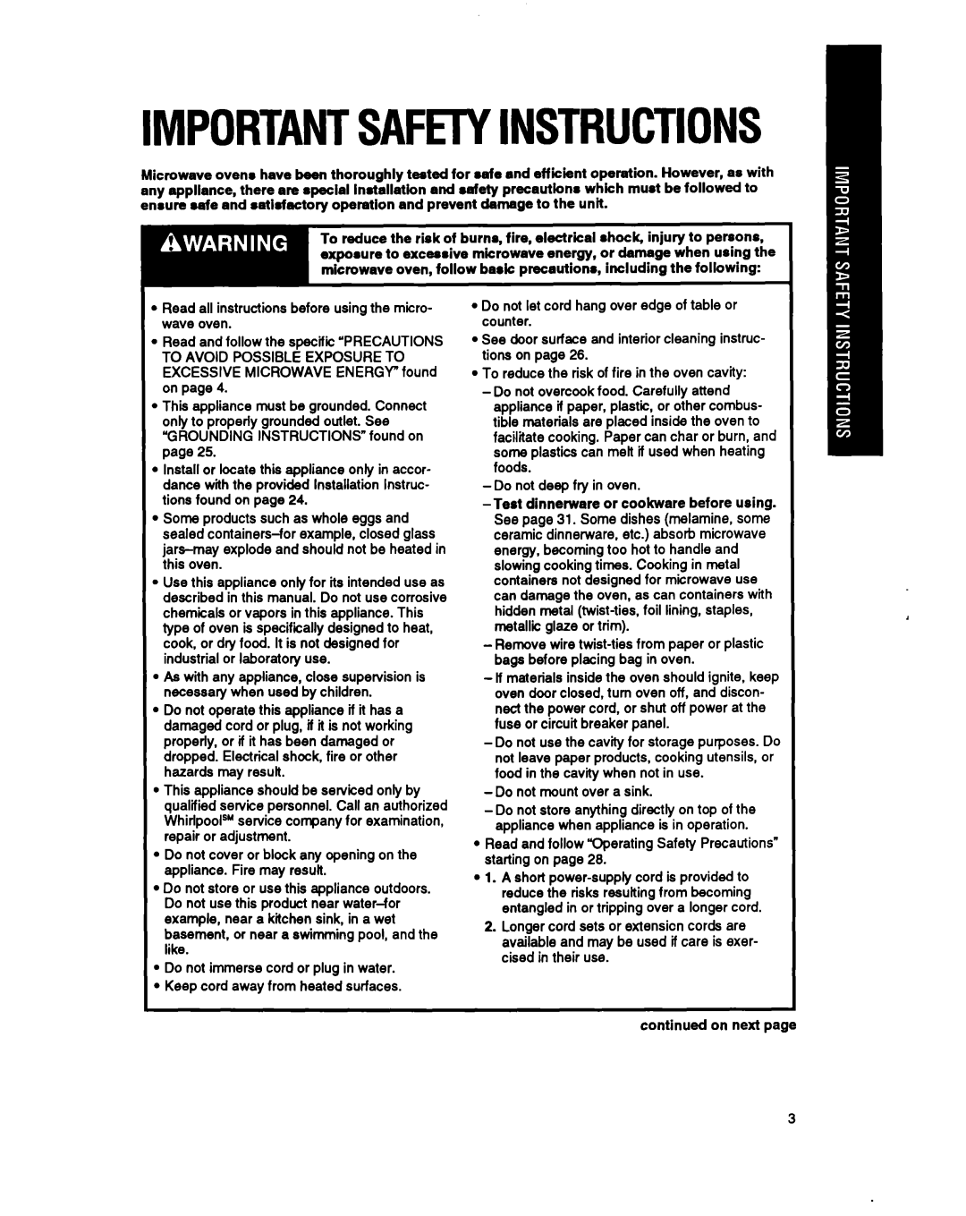 Whirlpool MT6120XY, MT6901XW Do not mount over a sink, Read and follow OperatingSafety Precautions starting on, On next 