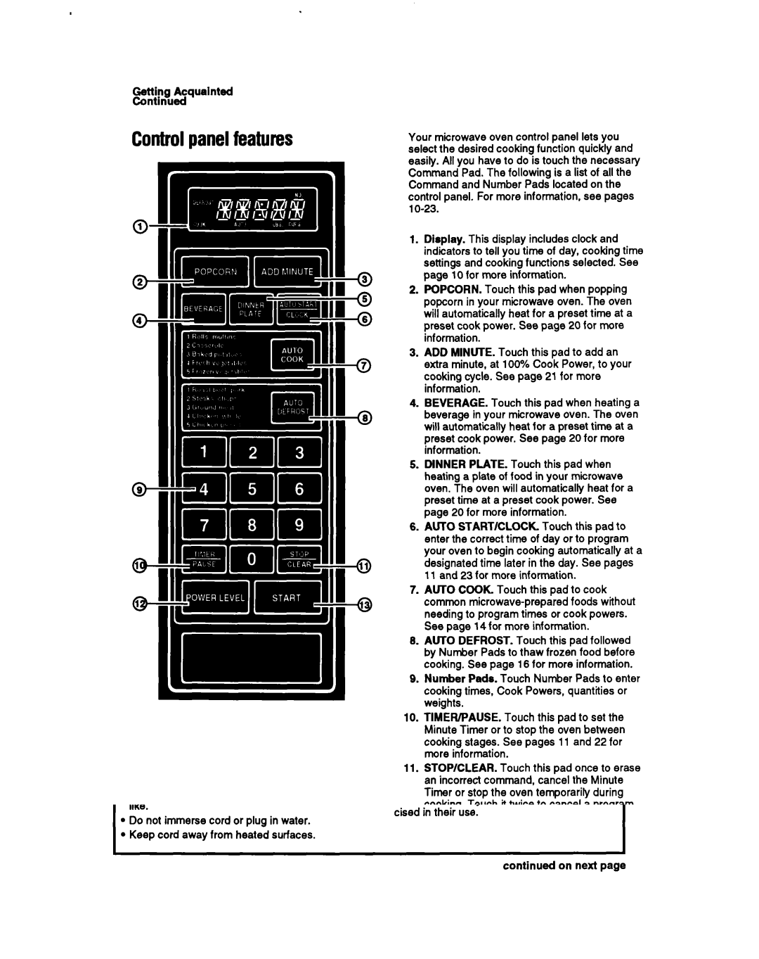 Whirlpool MT6120XY, MT6901XW, MT69OOXW manual Controlpanelfeatures, ~~~ujqualnted 