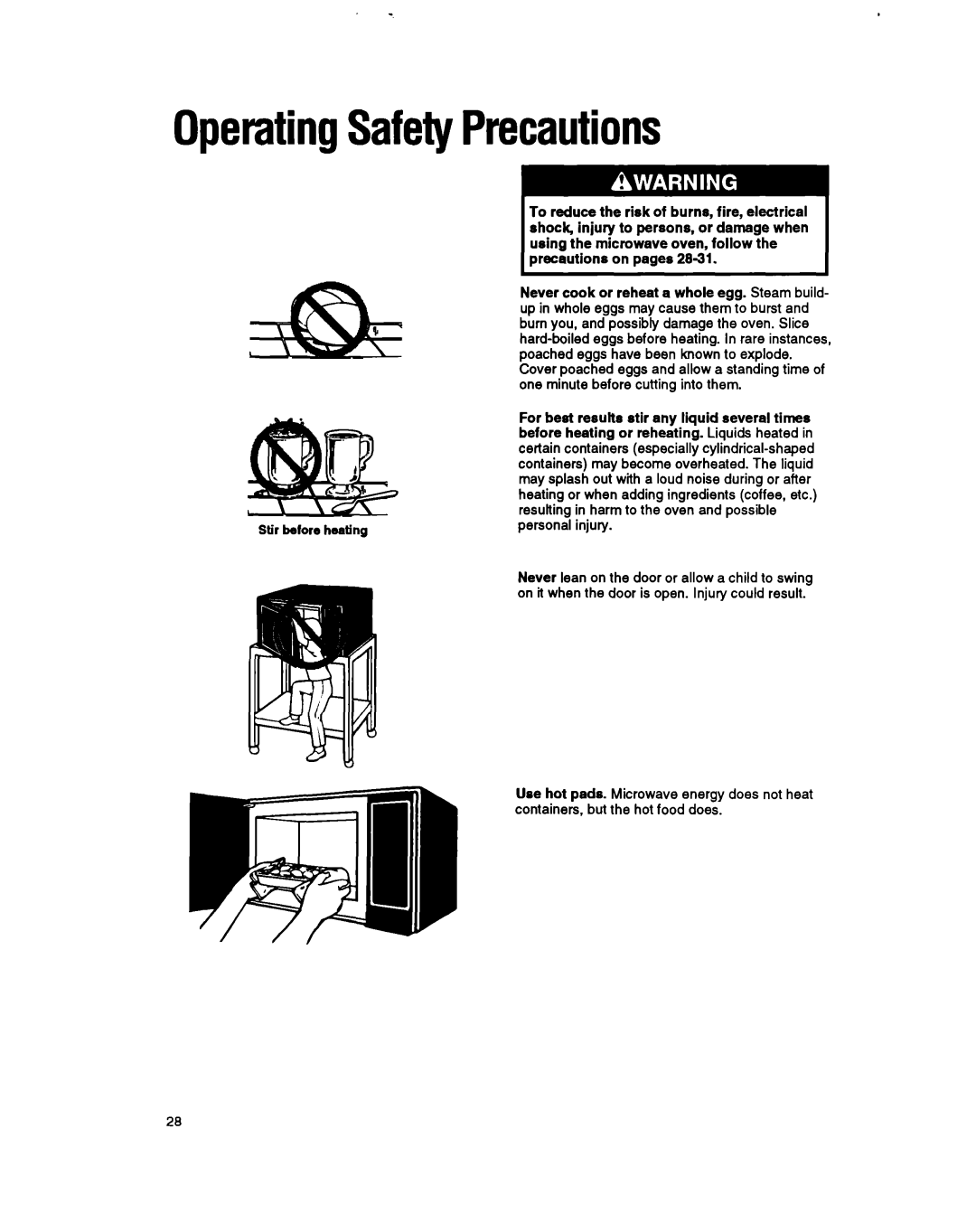 Whirlpool MT6901XW, MT6120XY, MT69OOXW manual OperatingSafetyPrecautions, using the microwave oven, follow the 