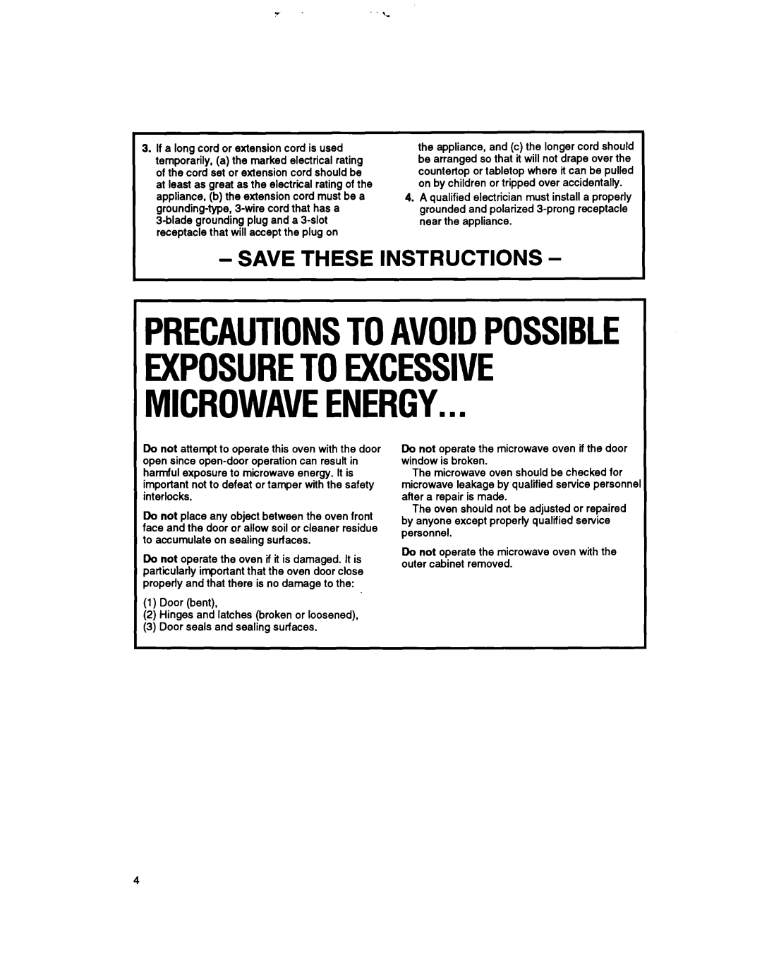 Whirlpool MT6901XW, MT6120XY, MT69OOXW manual Save These Instructions 