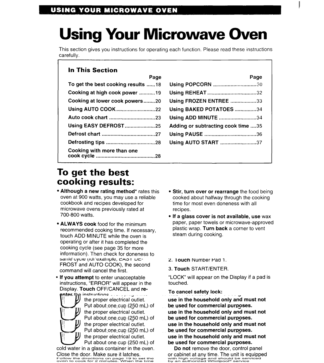 Whirlpool MT6125XBB/Q installation instructions Using Your Microwave Oven, To get the best cooking results, Baked, Pause 