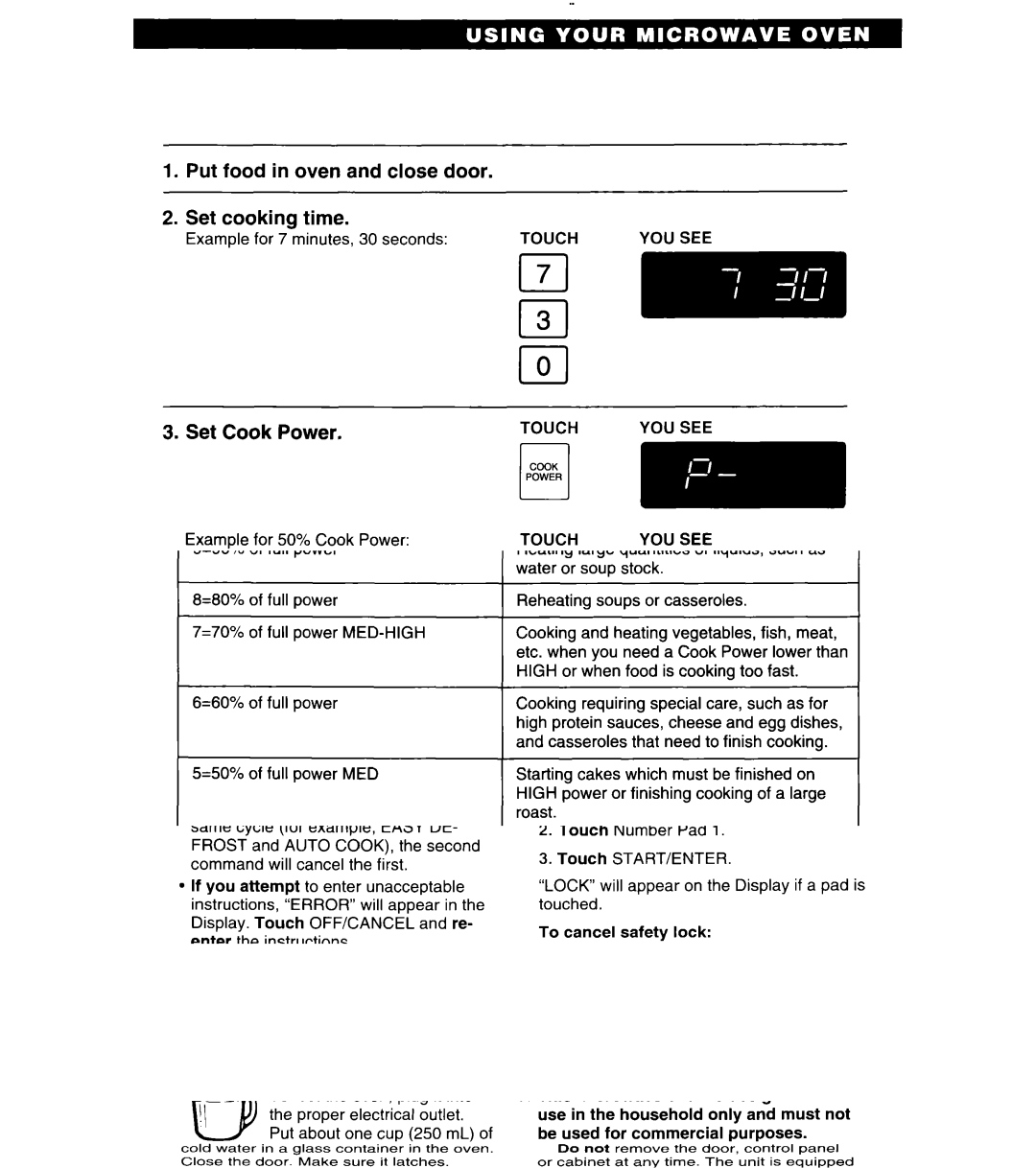 Whirlpool MT6125XBB/Q installation instructions Cl7 rl3, Set Cook Power 