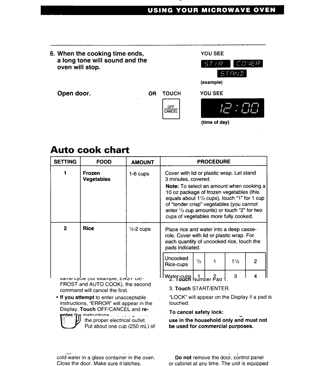 Whirlpool MT6125XBB/Q installation instructions Cook chart, Open door, Or Touch YOU see, Food, Procedure 