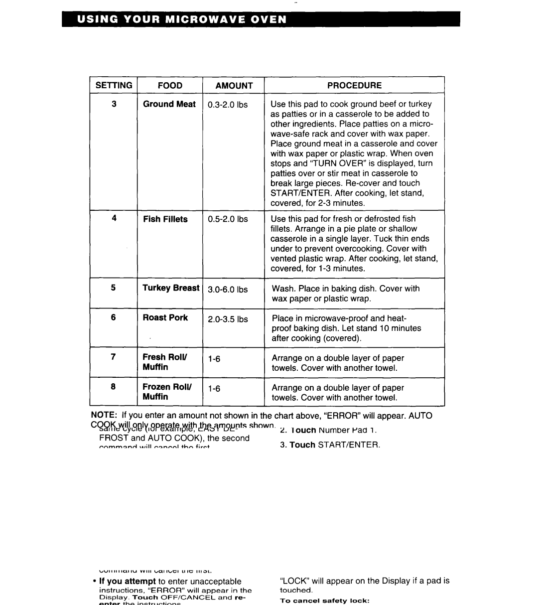 Whirlpool MT6125XBB/Q installation instructions Setting Food Amount 