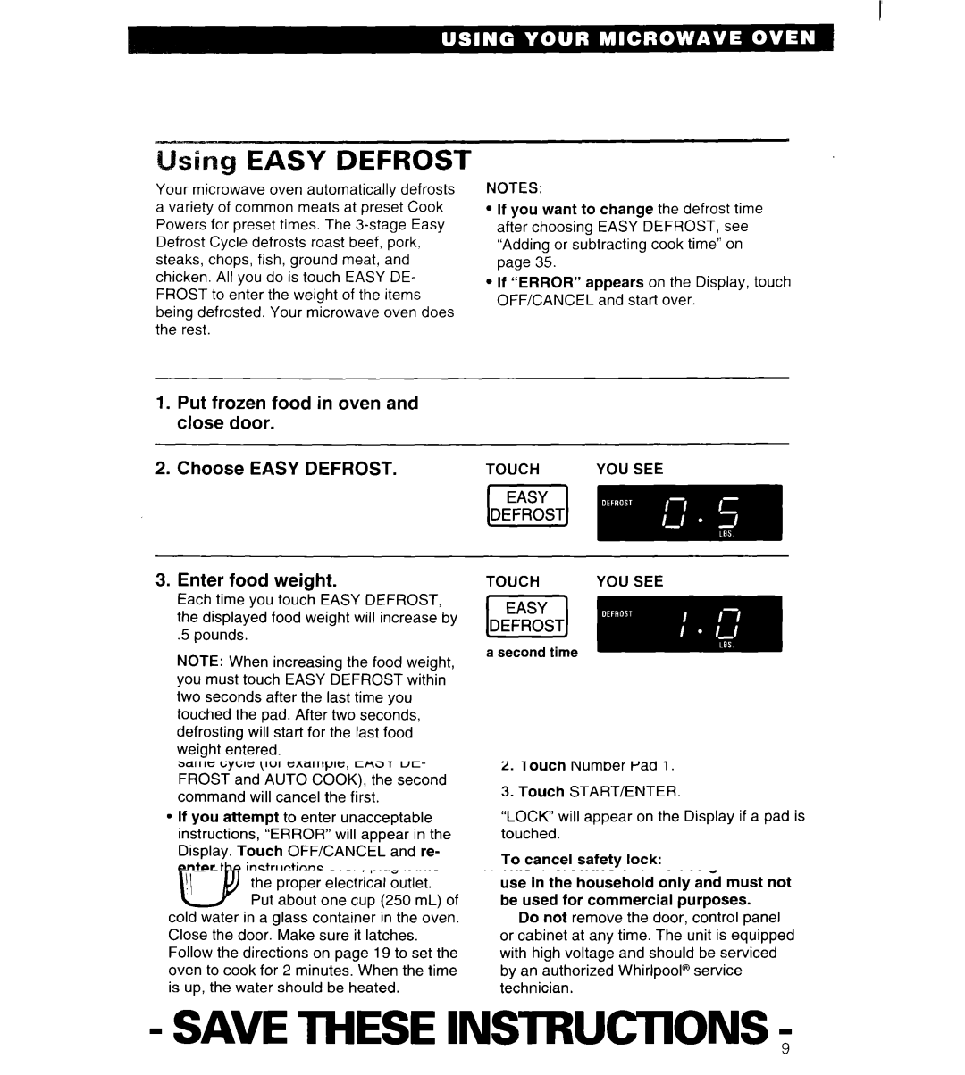 Whirlpool MT6125XBB/Q installation instructions Si Easy Defrost 