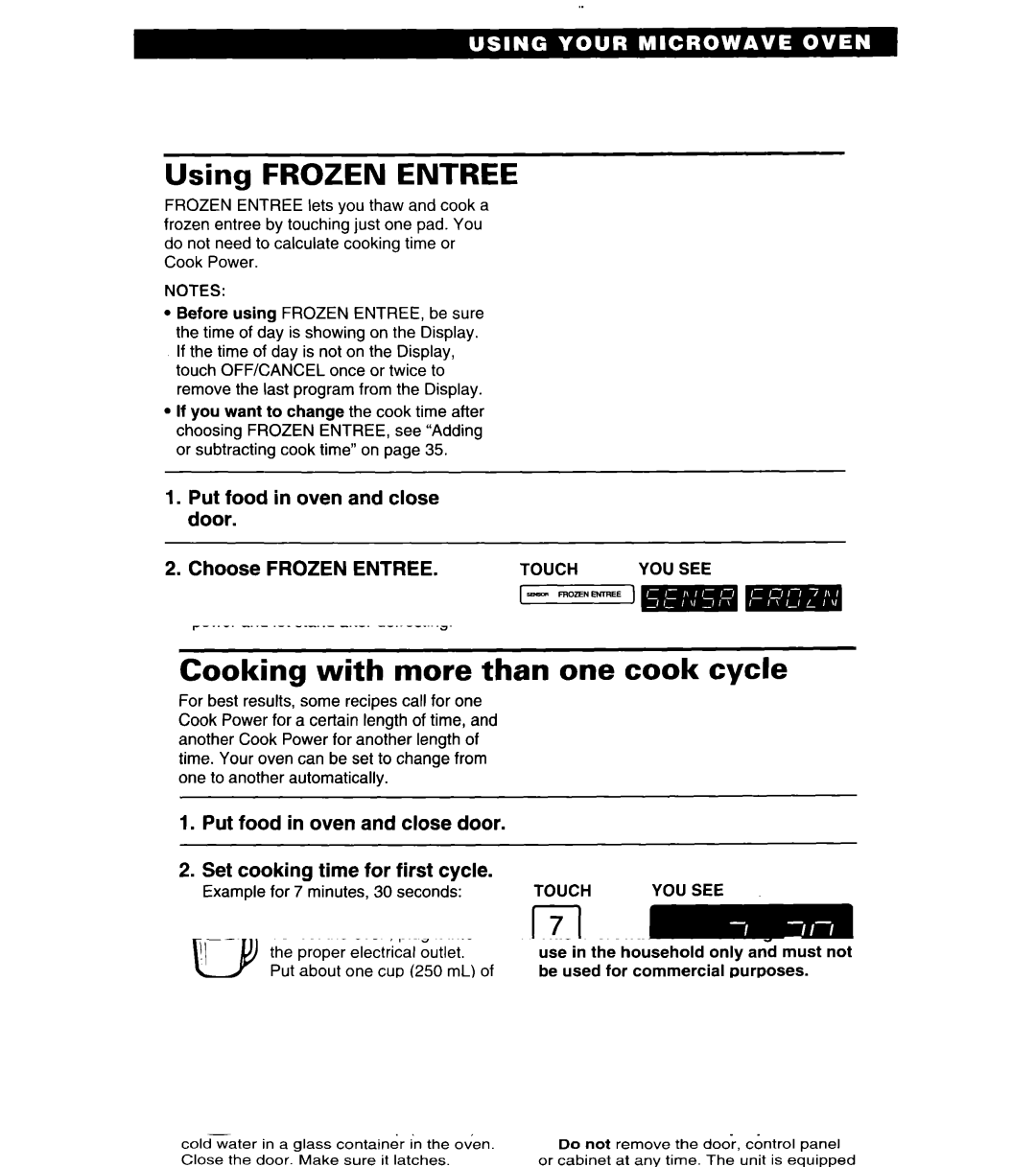 Whirlpool MT6125XBB/Q installation instructions Using Frozen Entree, Put food in oven and close door Choose Frozen Entree 