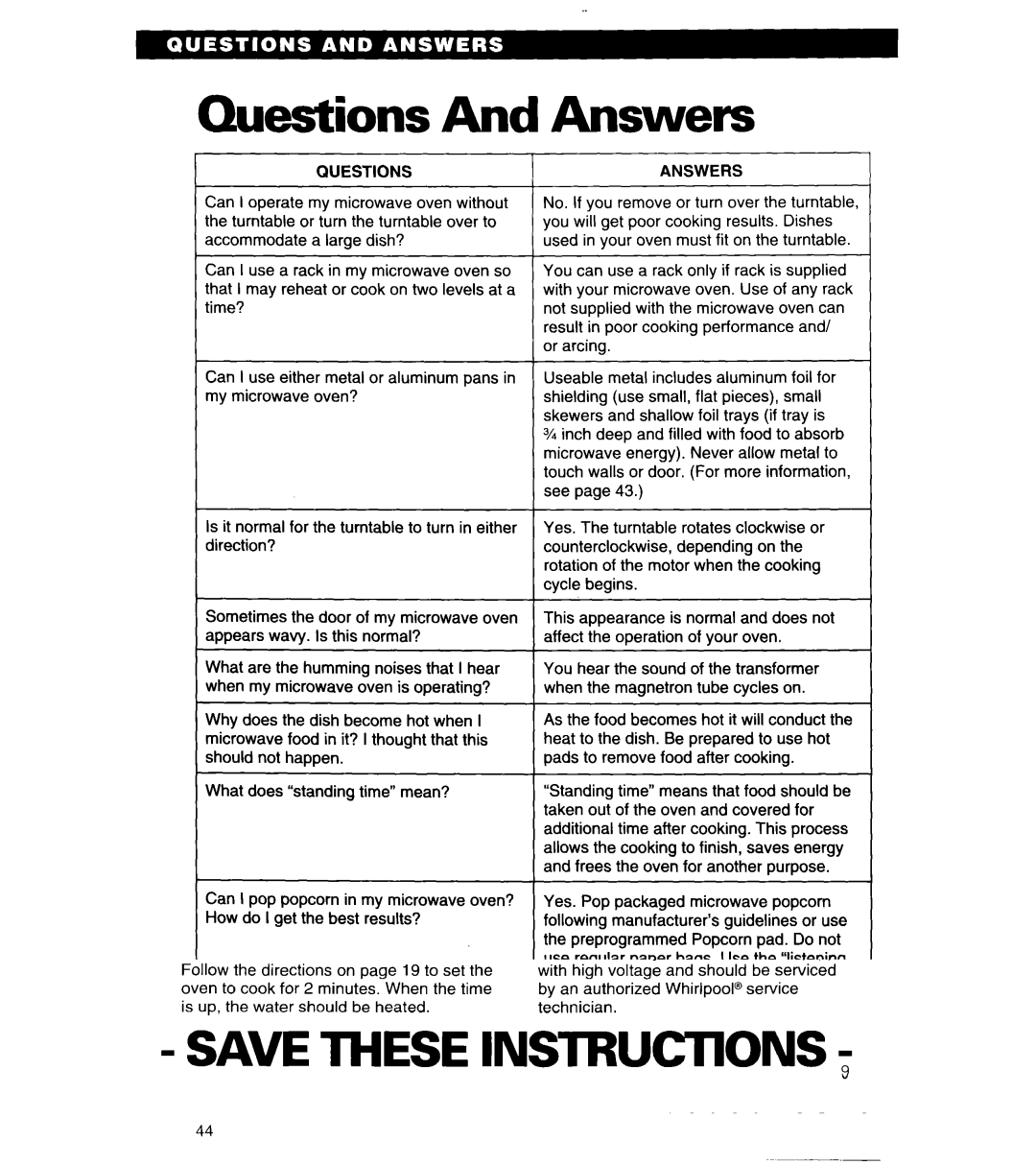 Whirlpool MT6125XBB/Q installation instructions Questions And Answers, Questionsanswers 